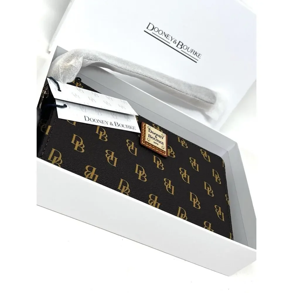 Dooney & Bourke Gretta Folded Zip Wristlet Wallet Purse Brown Tmoro Logo NWT
